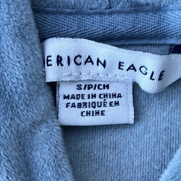 American Eagle Spa Blue Velour Cropped Pullover Hoodie Size Small - Picture 2 of 11